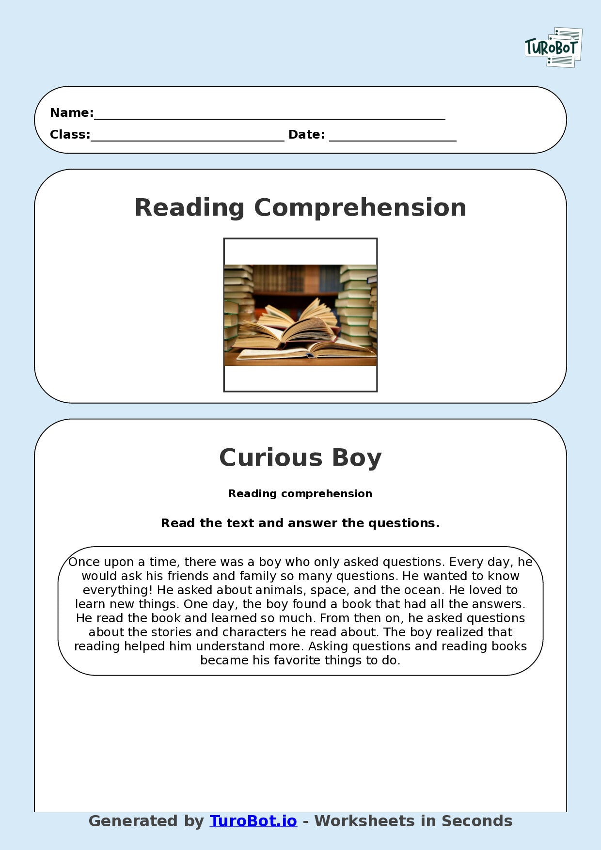 Reading Comprehension - Year 3 - The Boy Who Only Asked Questions