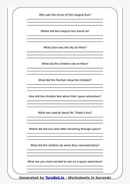 Reading Comprehension - Year 3 - The Bus That Travelled Through Space