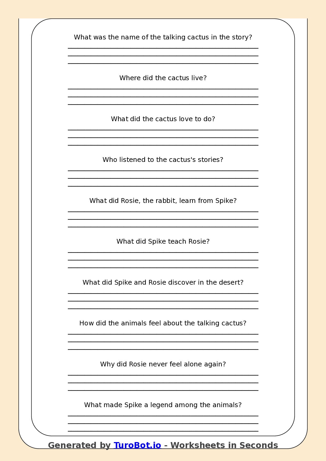 Reading Comprehension - Year 3 - The Cactus That Could Talk