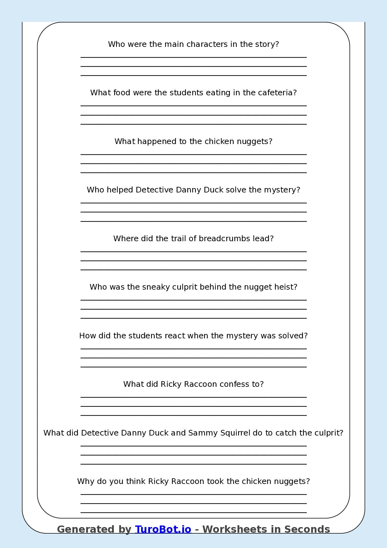 Reading Comprehension - Year 3 - The Cafeteria Chicken Nugget Heist