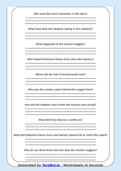 Reading Comprehension - Year 3 - The Cafeteria Chicken Nugget Heist