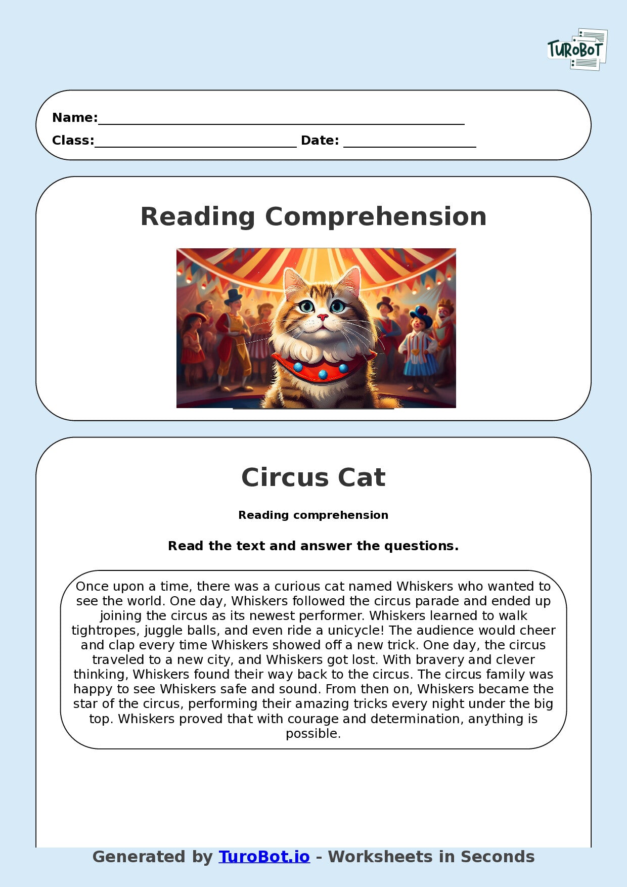 Reading Comprehension - Year 3 - The Cat That Joined the Circus