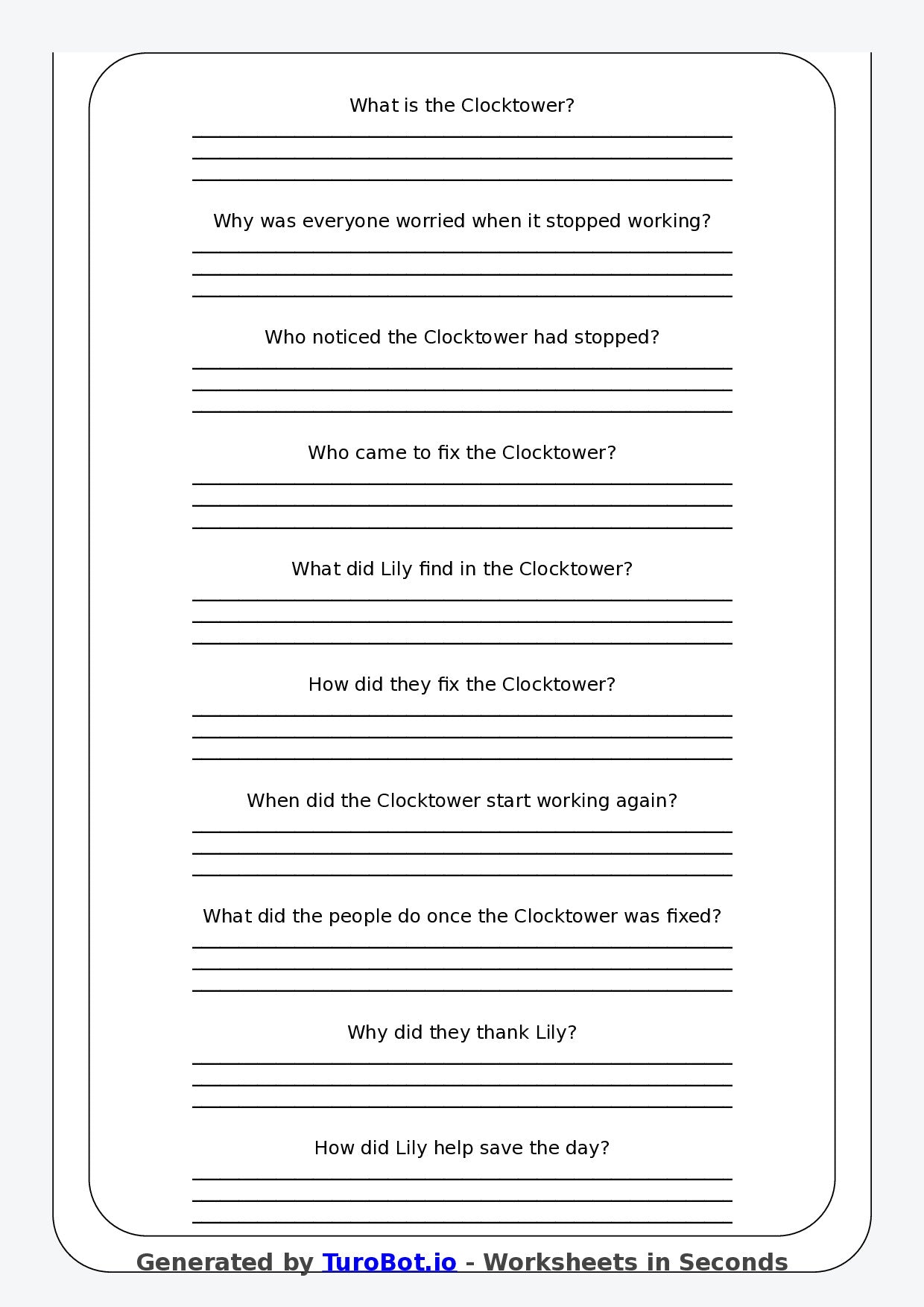 Reading Comprehension - Year 3 - The Clocktower Stopped Working