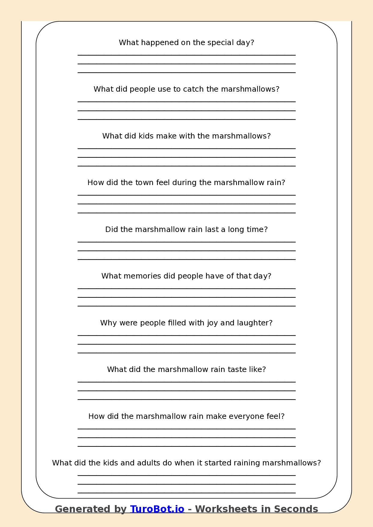 Reading Comprehension - Year 3 - The Day It Rained Marshmallows