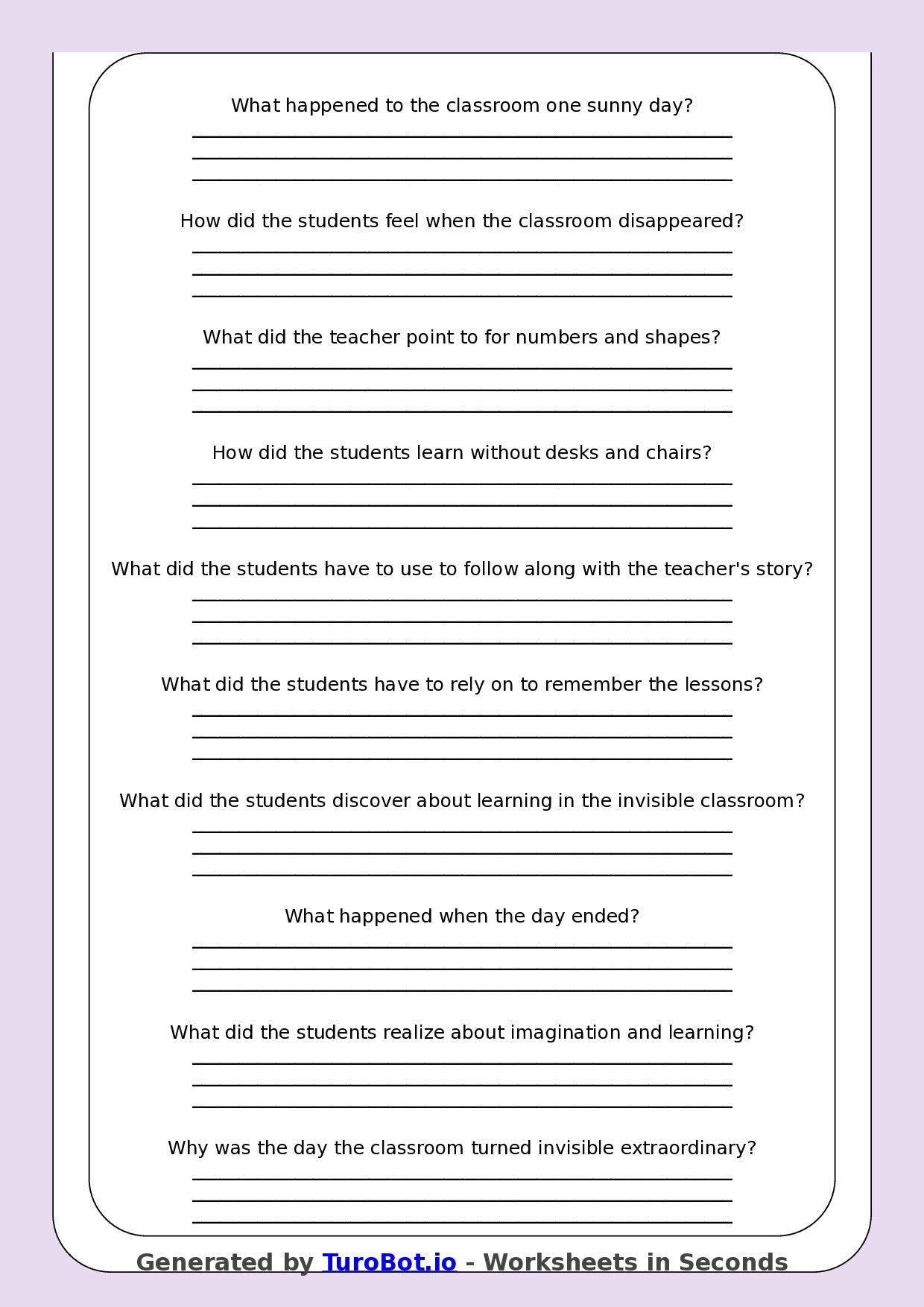 Reading Comprehension - Year 3 - The Day Our Classroom Turned Invisible