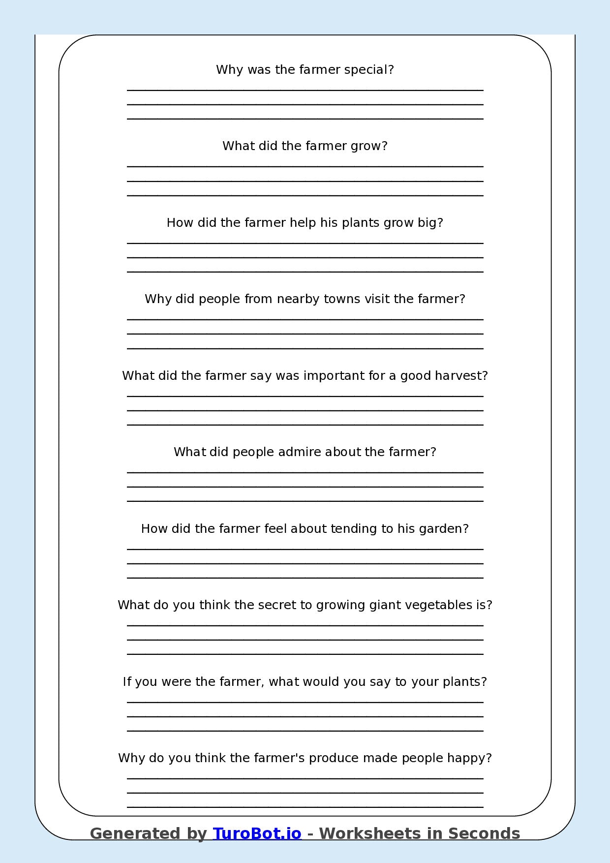 Reading Comprehension - Year 3 - The Farmer Who Grows Giant Vegetables