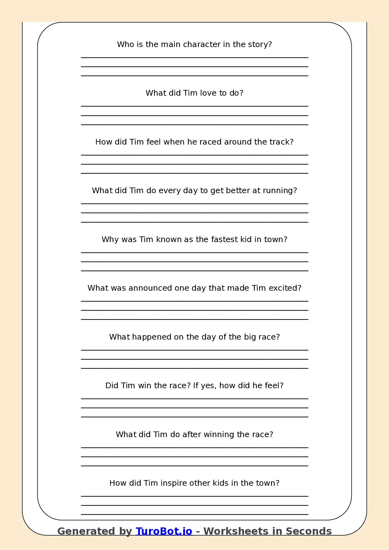 Reading Comprehension - Year 3 - The Fastest Kid on the Track