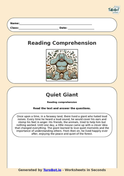 Reading Comprehension - Year 3 - The Giant Who Hated Loud Noises