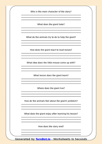 Reading Comprehension - Year 3 - The Giant Who Hated Loud Noises