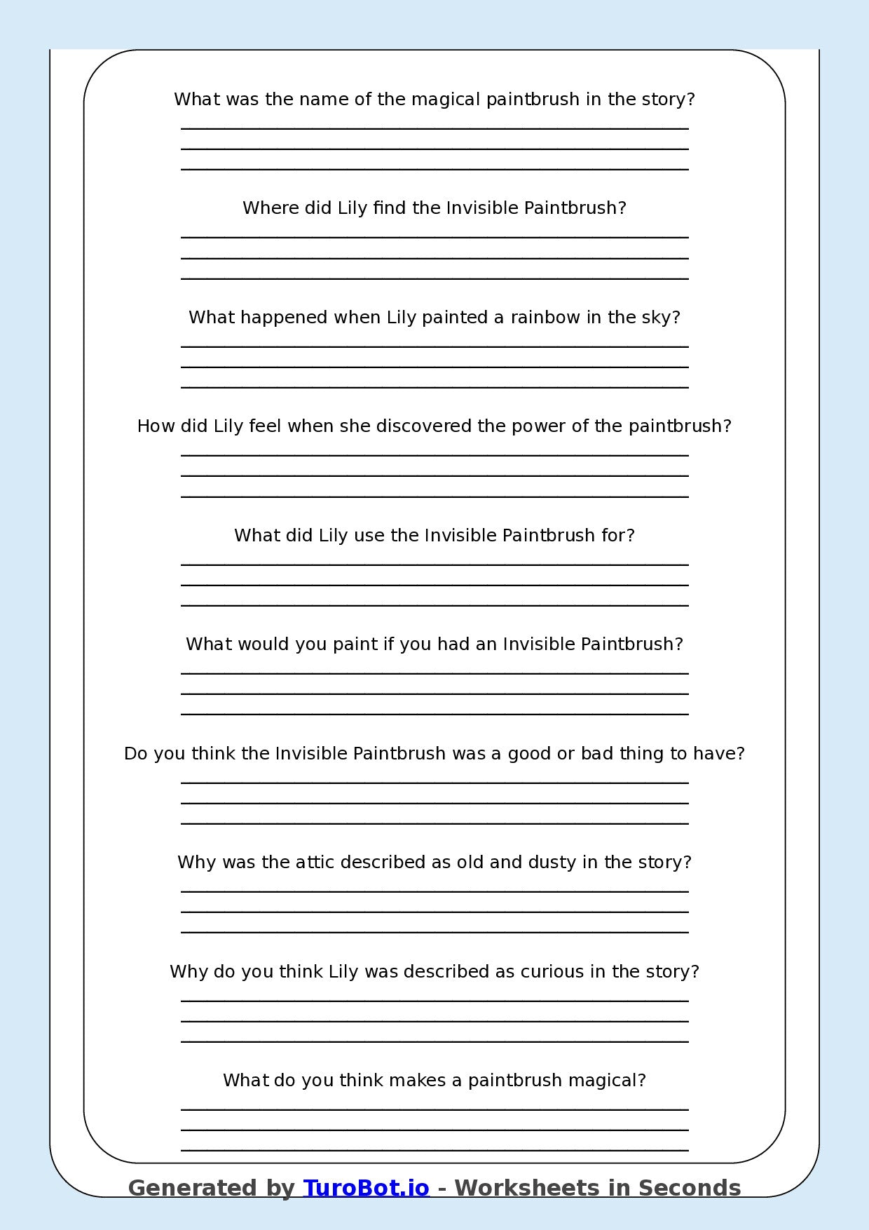 Reading Comprehension - Year 3 - The Invisible Paintbrush