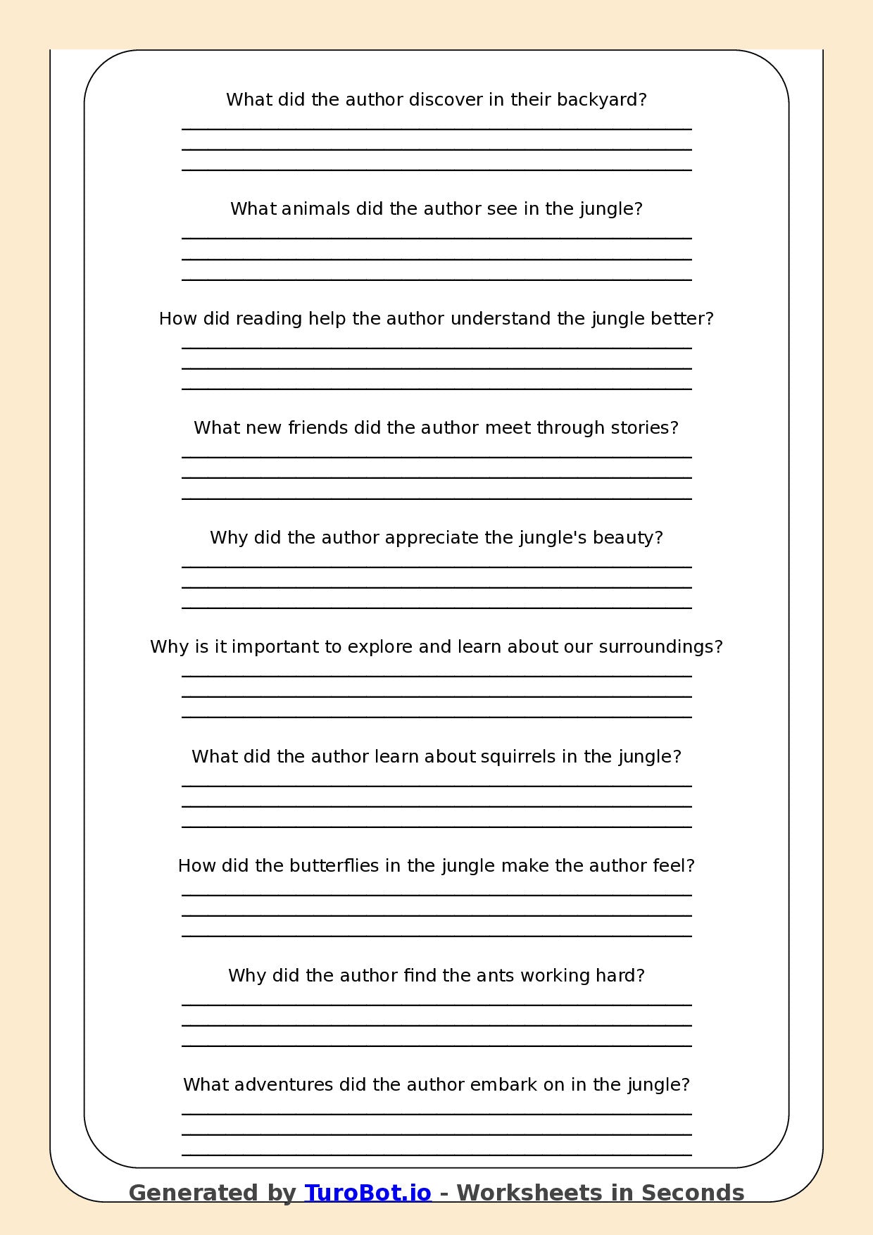 Reading Comprehension - Year 3 - The Jungle In My Backyard