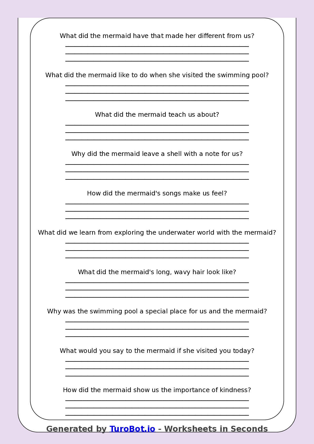 Reading Comprehension - Year 3 - The Mermaid in Our Swimming Pool