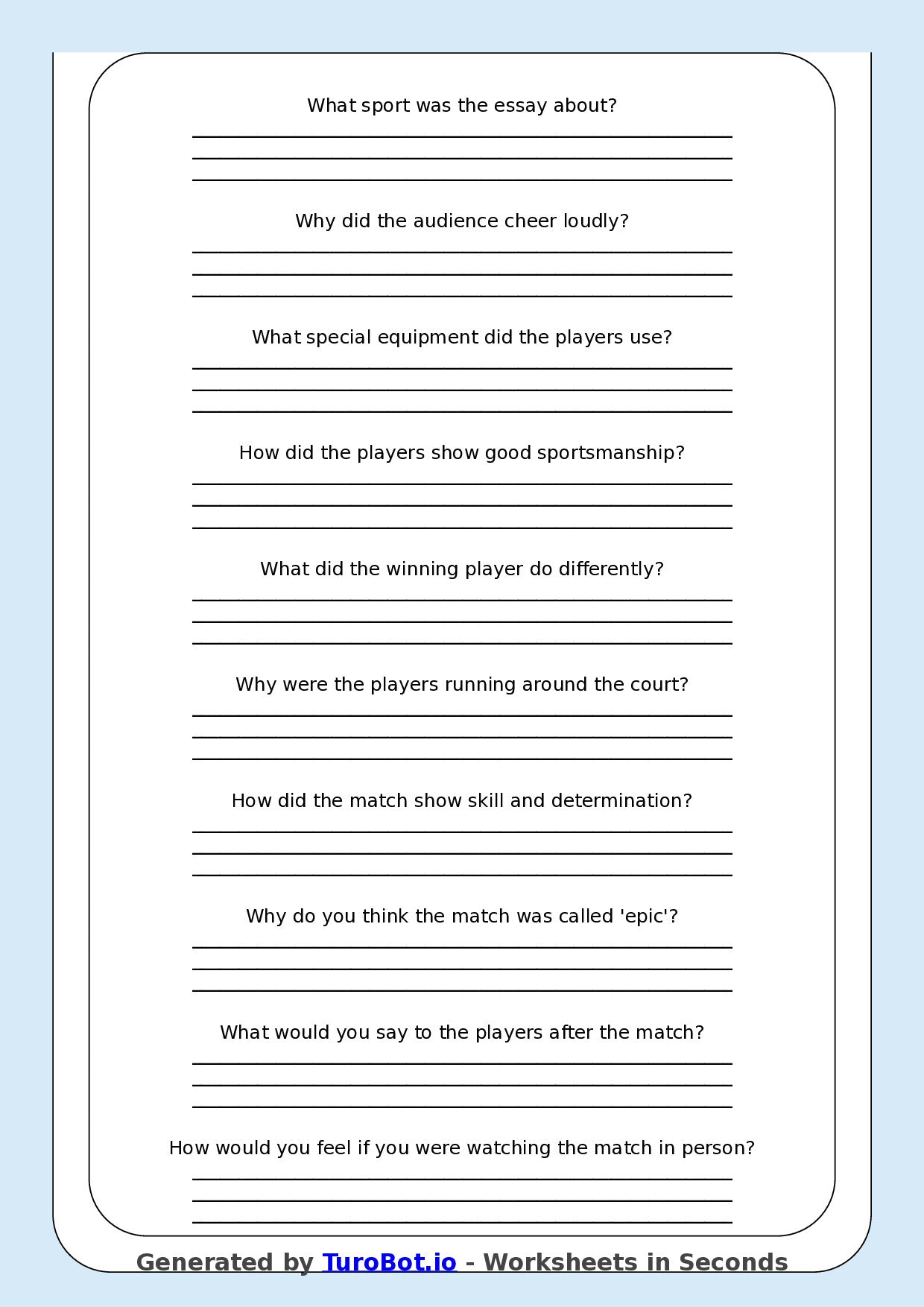 Reading Comprehension - Year 3 - The Most Epic Tennis Match