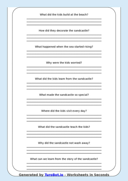 Reading Comprehension - Year 3 - The Sandcastle That Wouldnt Wash Away