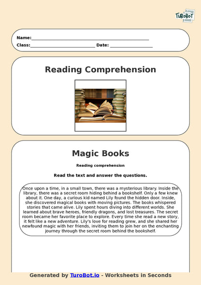 Reading Comprehension - Year 3 - The Secret Room Behind the Bookshelf
