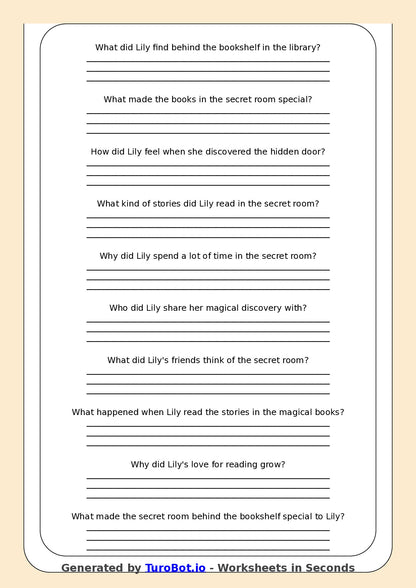 Reading Comprehension - Year 3 - The Secret Room Behind the Bookshelf