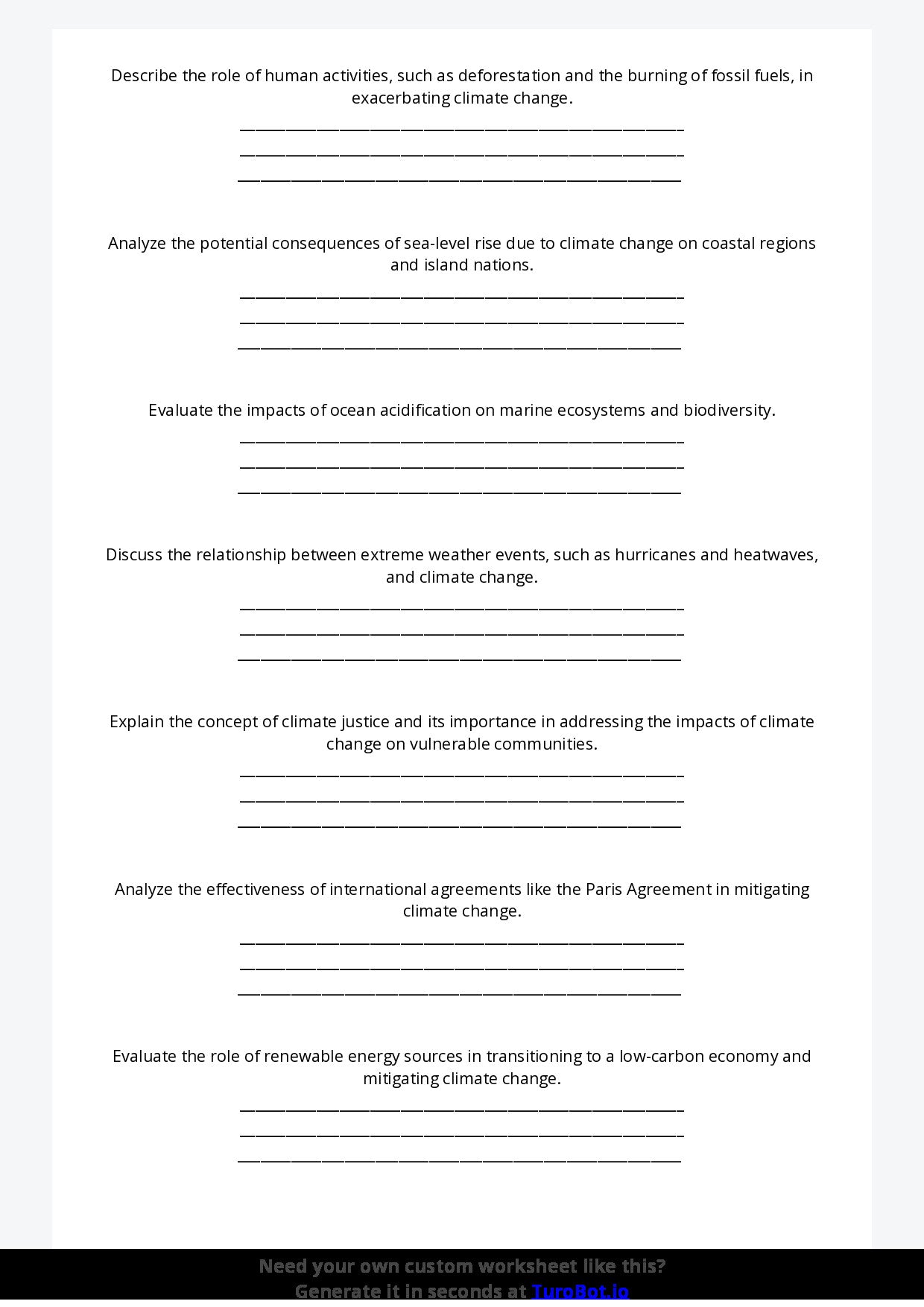 Free Worksheet - Year 11 Science Climate Change and Environmental Impact Short Answer Response
