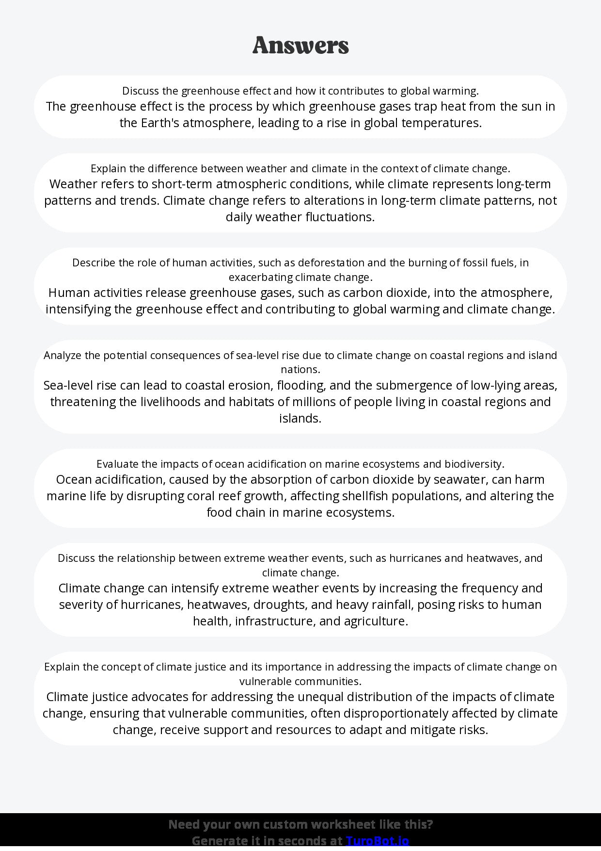 Free Worksheet - Year 11 Science Climate Change and Environmental Impact Short Answer Response
