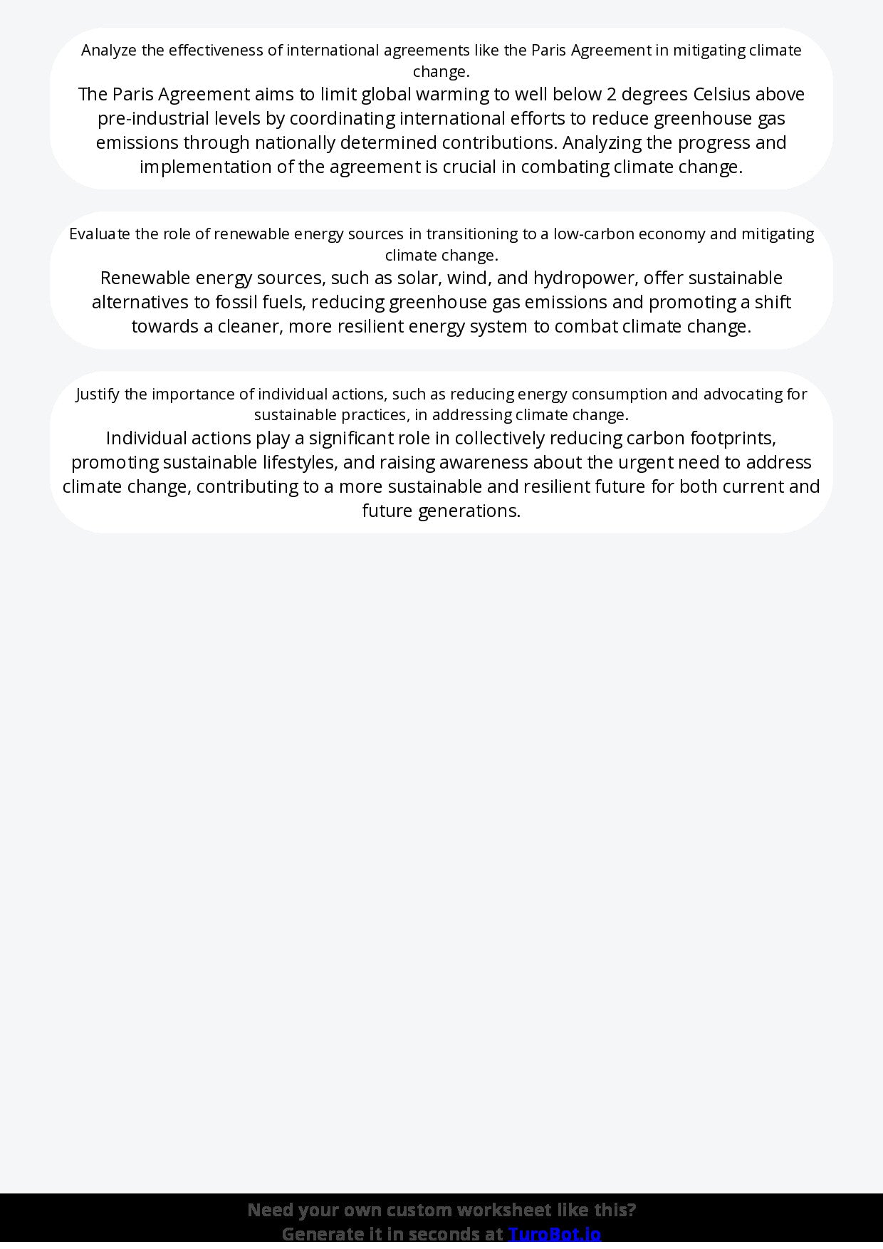 Free Worksheet - Year 11 Science Climate Change and Environmental Impact Short Answer Response