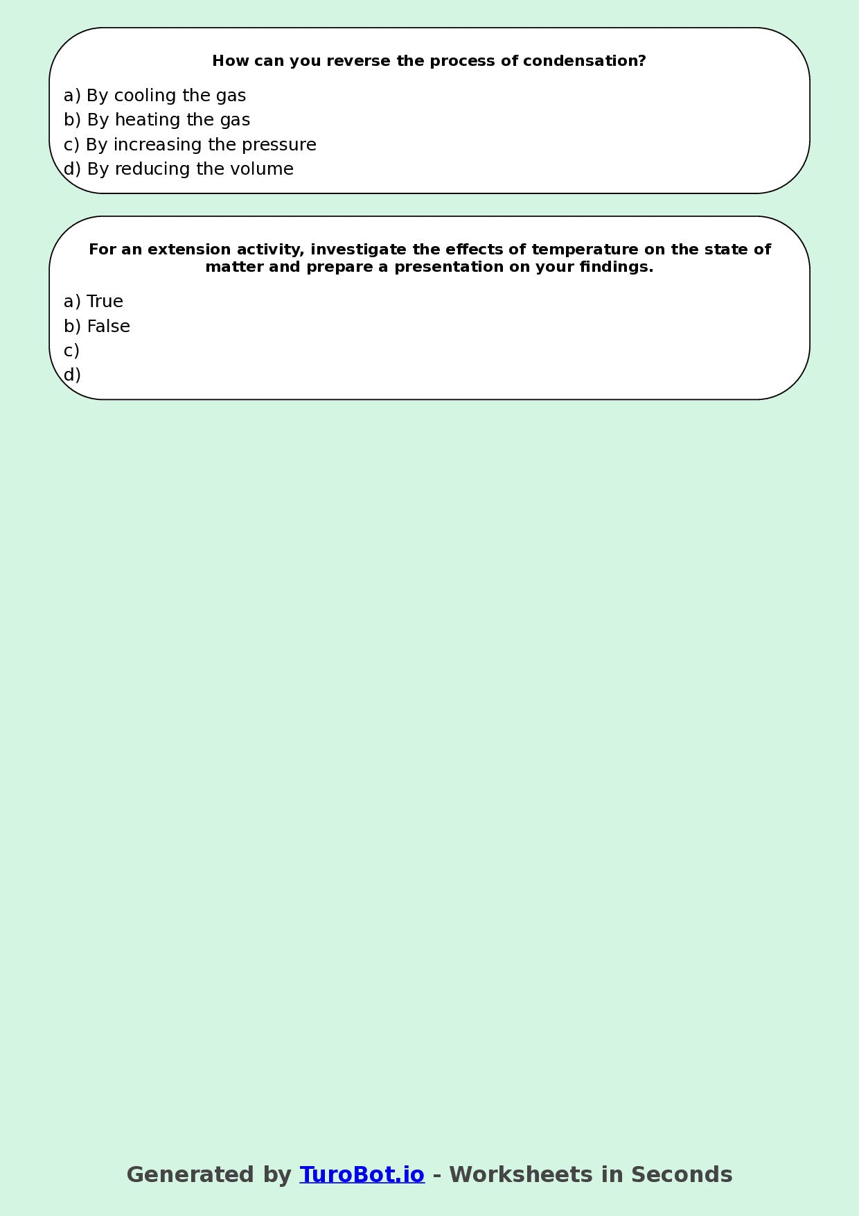 Year 5 Science Multiple Choice Worksheet – States of Matter