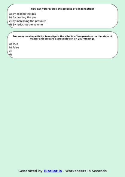 Year 5 Science Multiple Choice Worksheet – States of Matter
