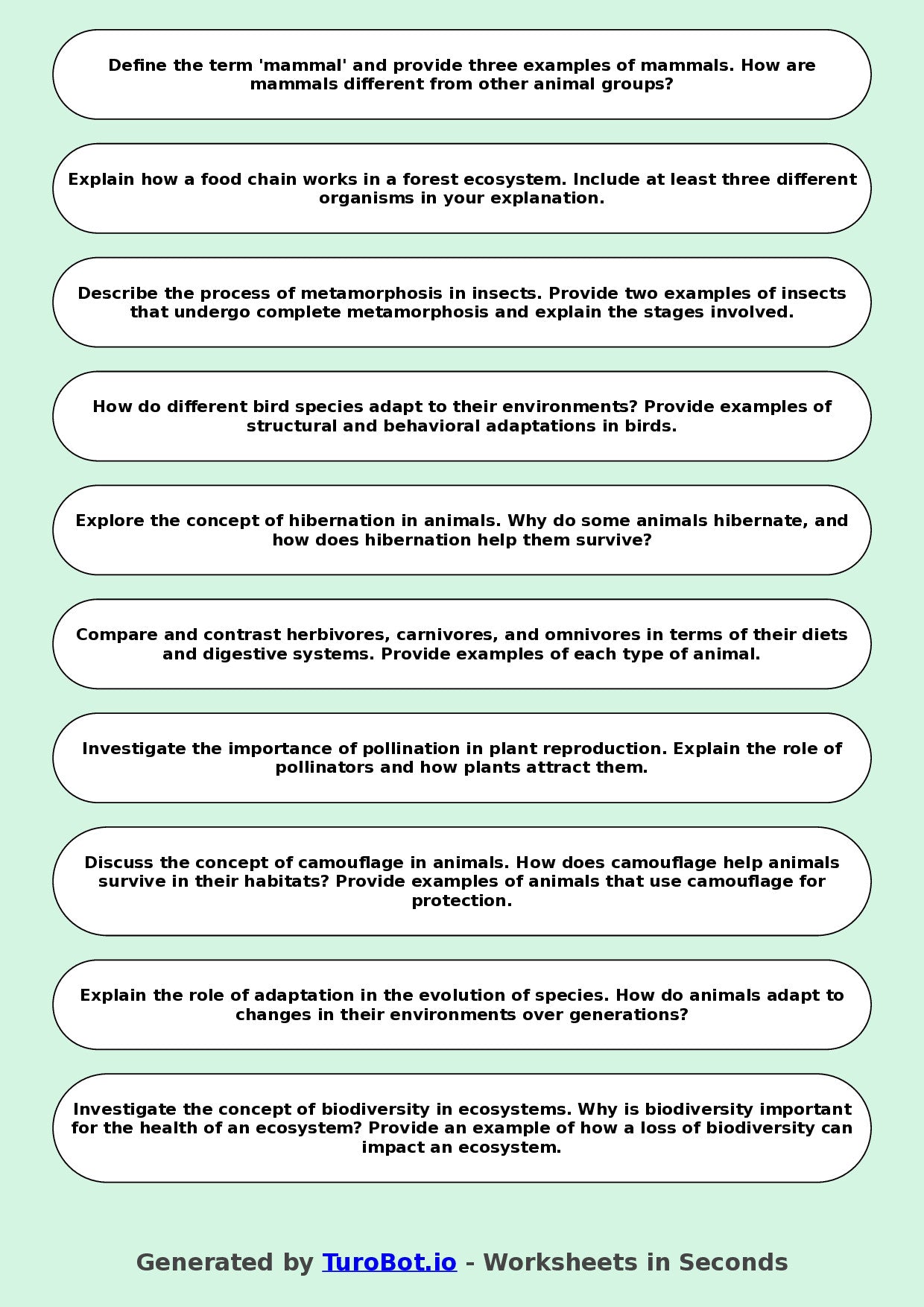 Science - Year 6 - Zoology