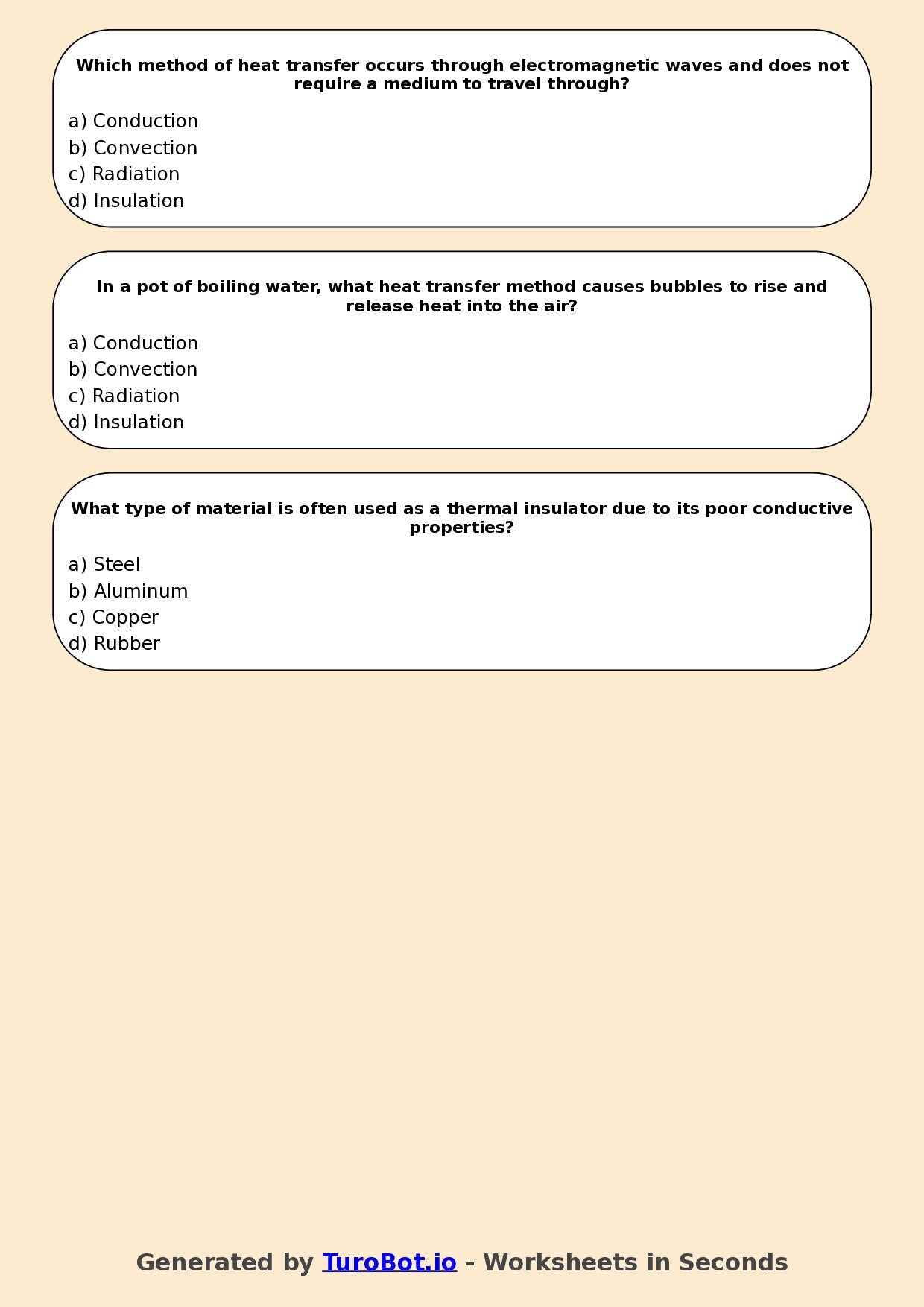 Year 7 Science Multiple Choice Worksheet – Heat Transfer Methods