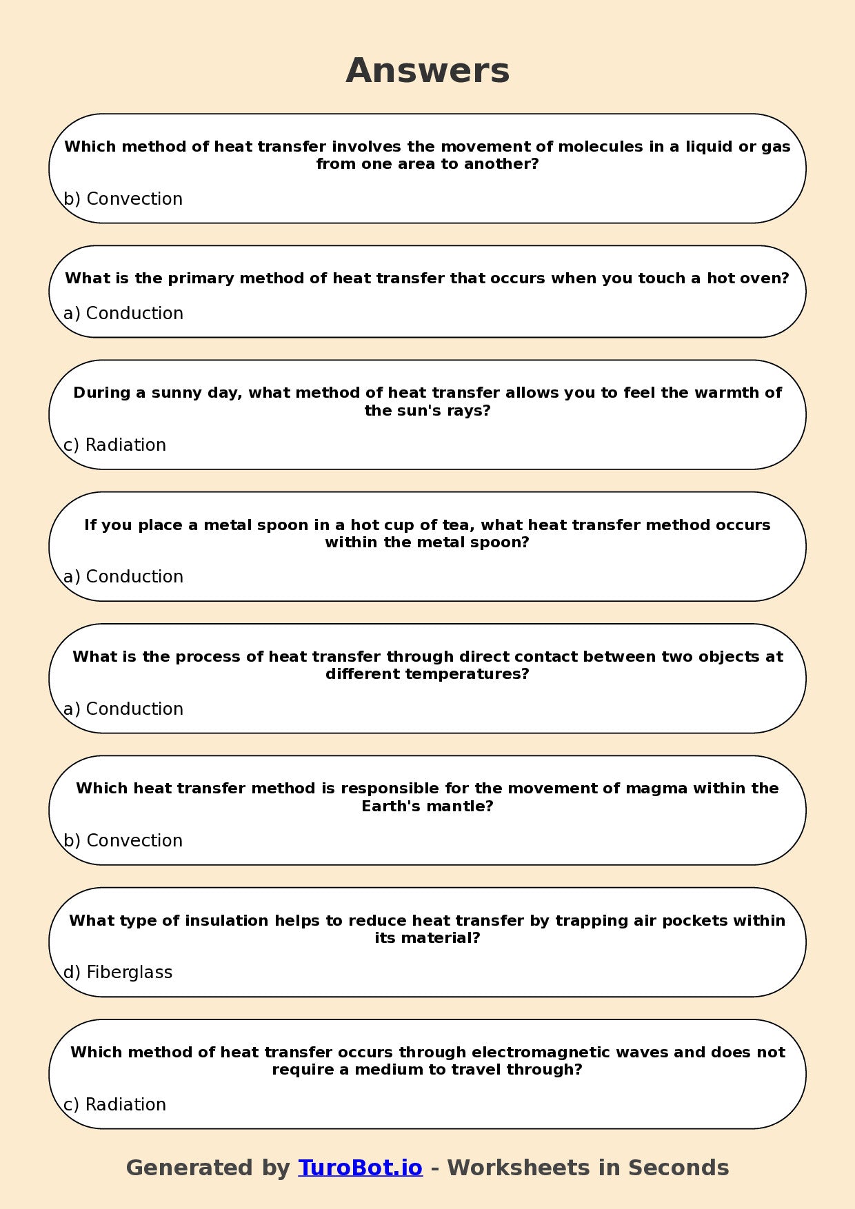 Year 7 Science Multiple Choice Worksheet – Heat Transfer Methods