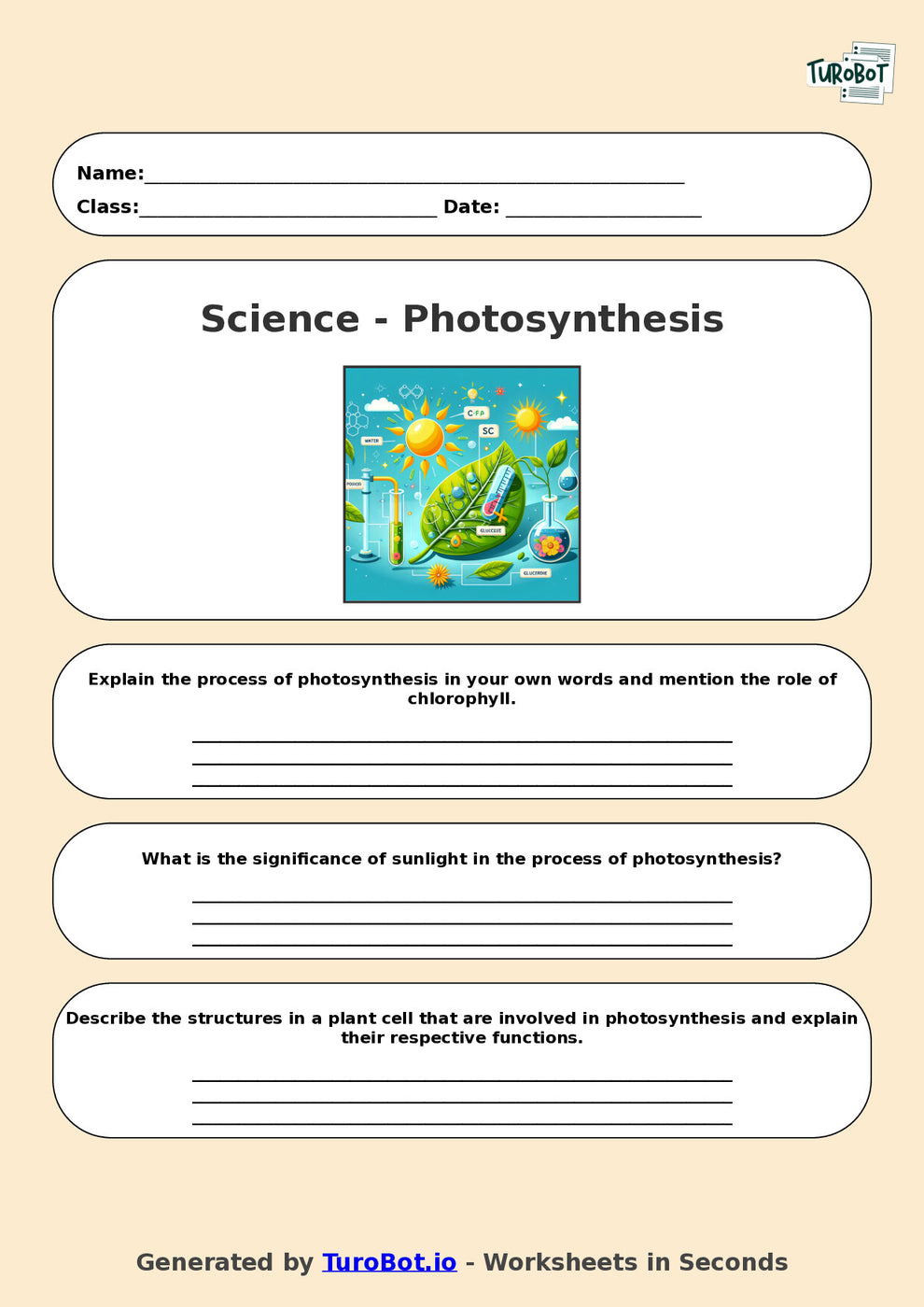 Free Year 7 Science Worksheet – Photosynthesis Explained | TuroBot ...