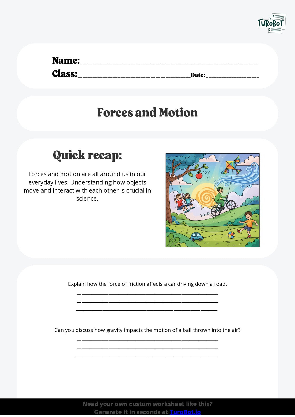 Free Worksheet - Year 7 Science Forces and Motion in Everyday Life Short Answer Response
