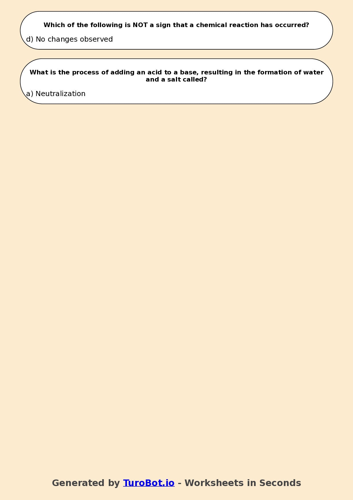 Year 9 Science Multiple Choice Worksheet – Chemical Reactions Basics