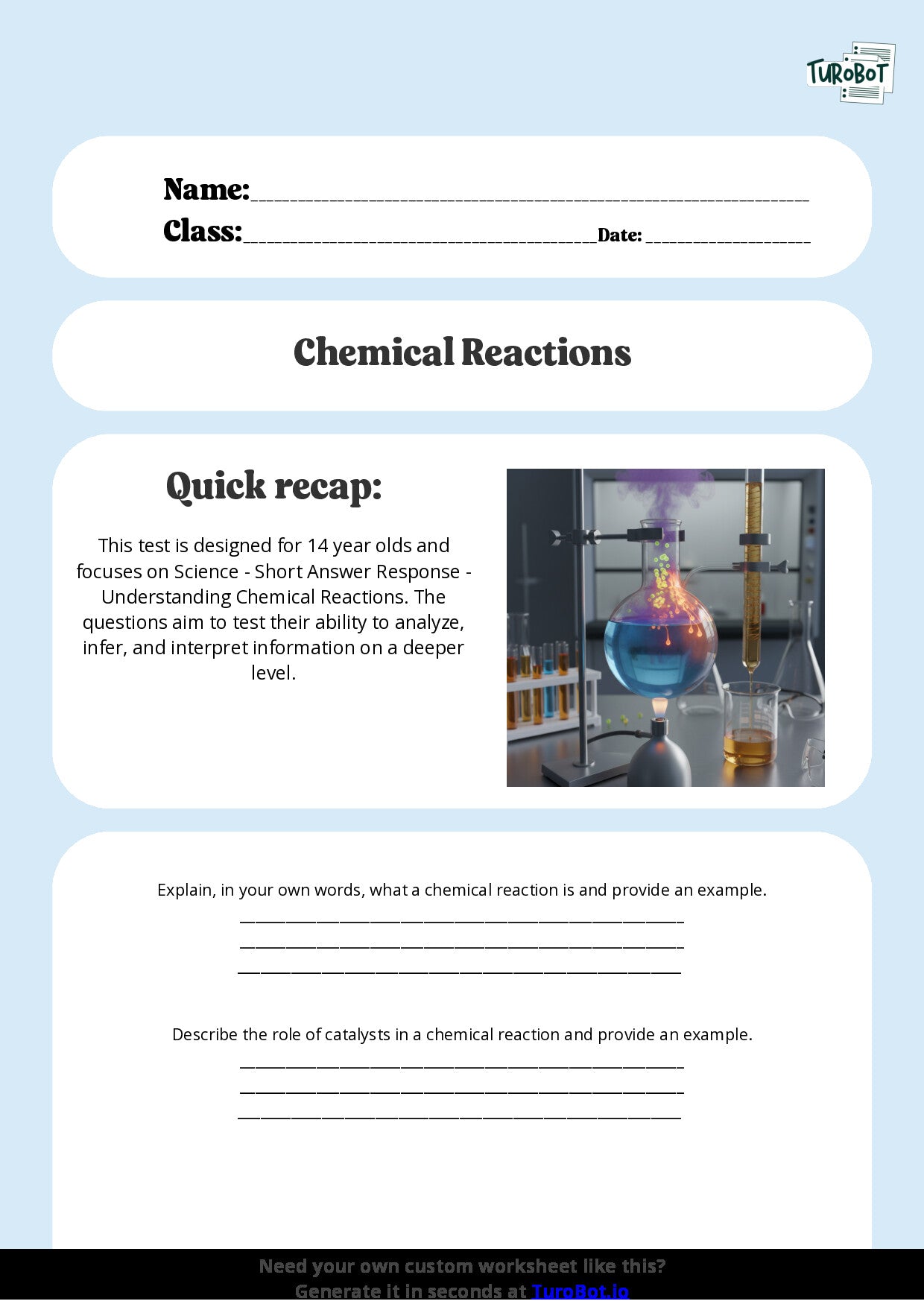 Free Worksheet - Year 9 Science Understanding Chemical Reactions Short Answer Response