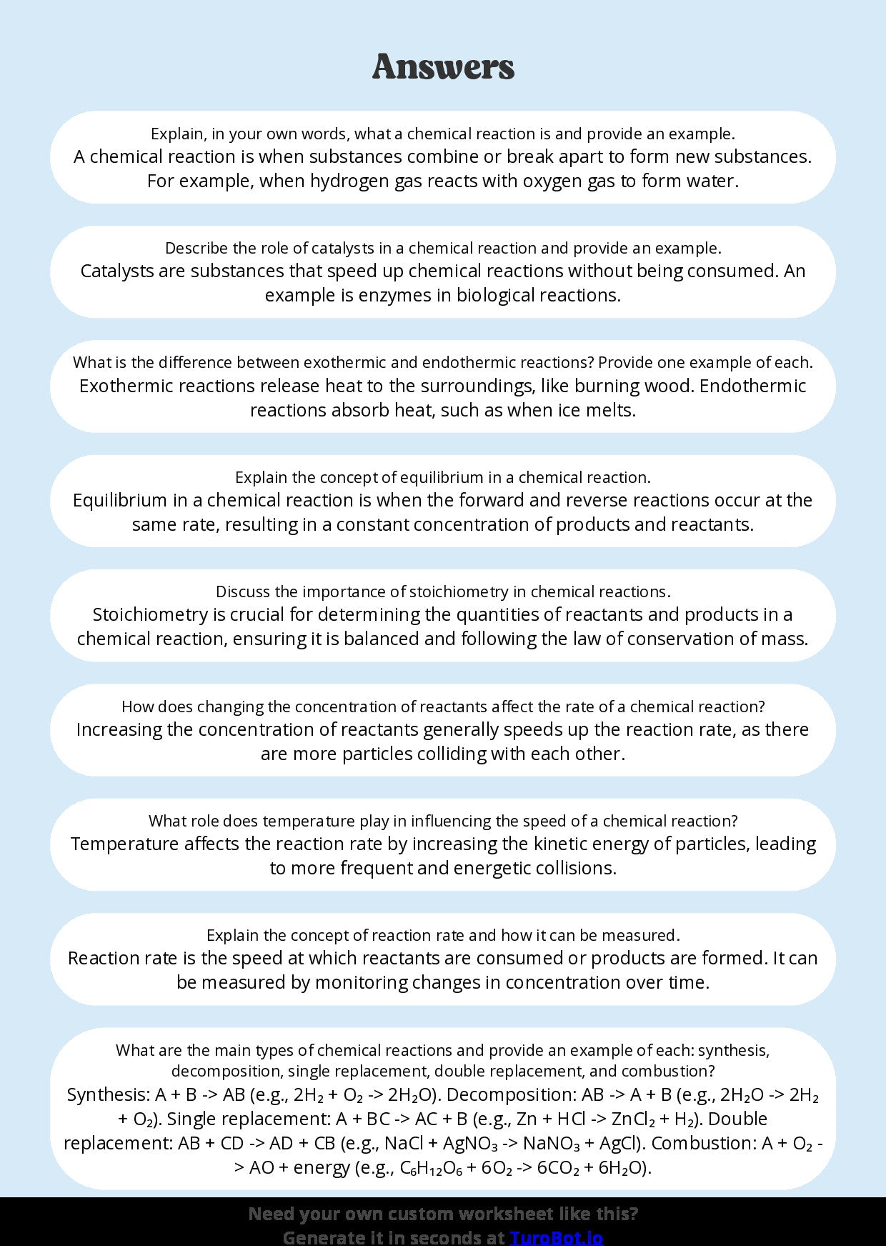 Free Worksheet - Year 9 Science Understanding Chemical Reactions Short Answer Response