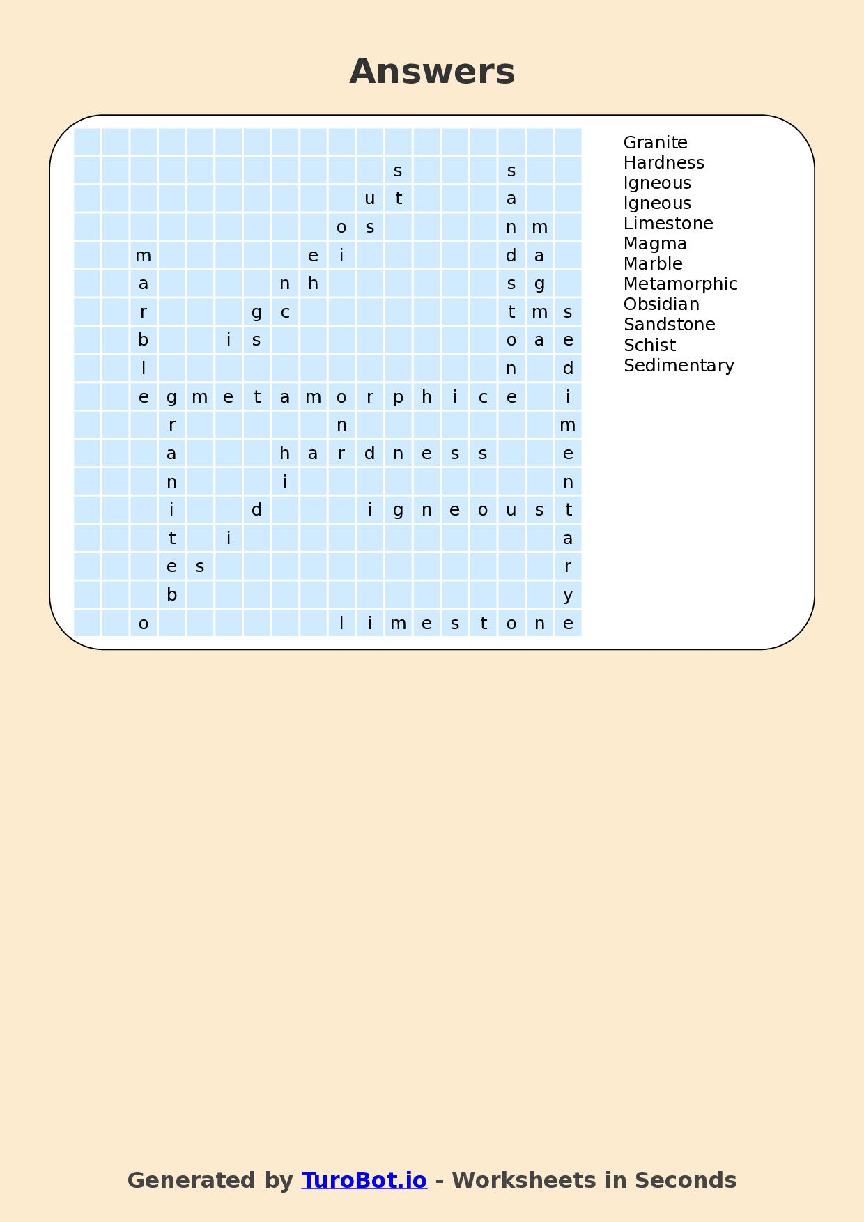 Science - Year 6 - Find a Word - Types of Rocks – Free Find a Word Worksheet