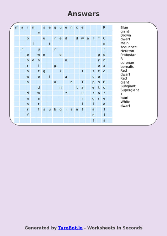 Science - Year 6 - Find a Word - Types of Stars – Free Find a Word Worksheet