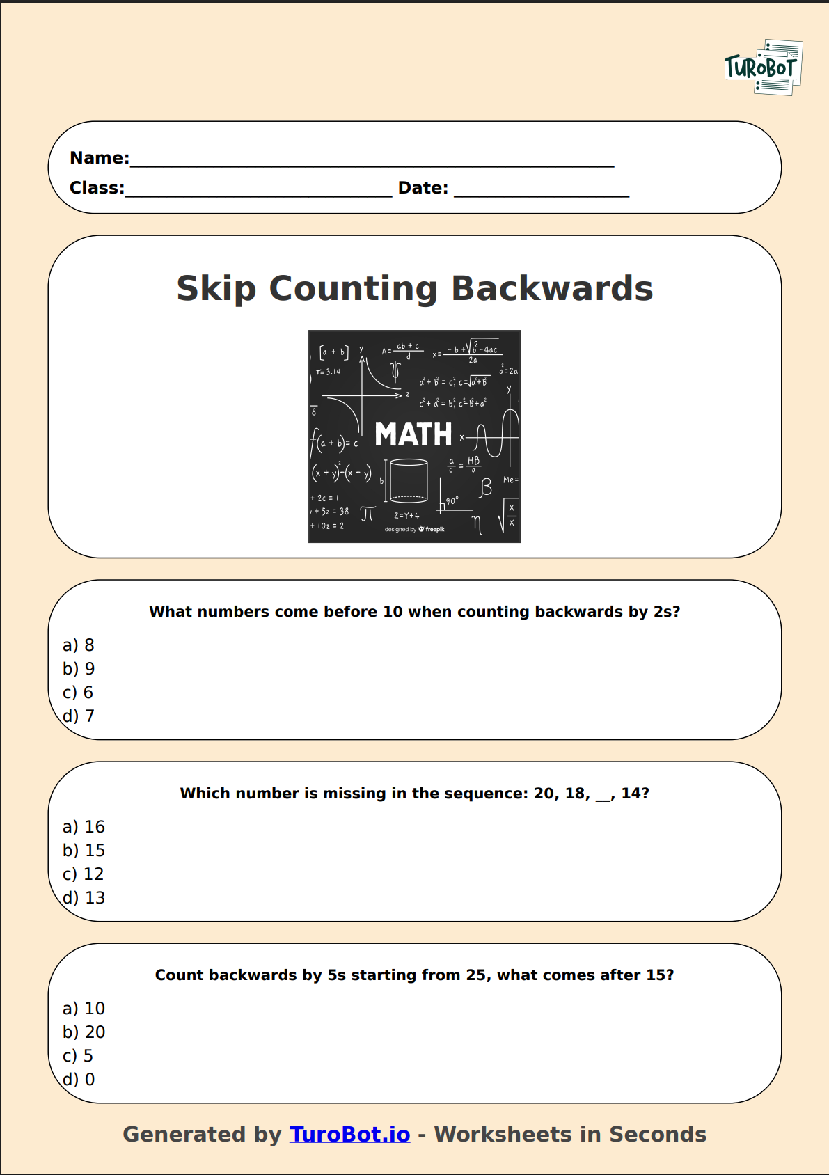 Free Year 3 Math Worksheet – Count Backwards by 2s, 5s and 10s ...