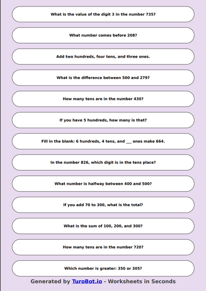 Math - Place Value to 10,000 - Year 3 - Place Value Challenge 1