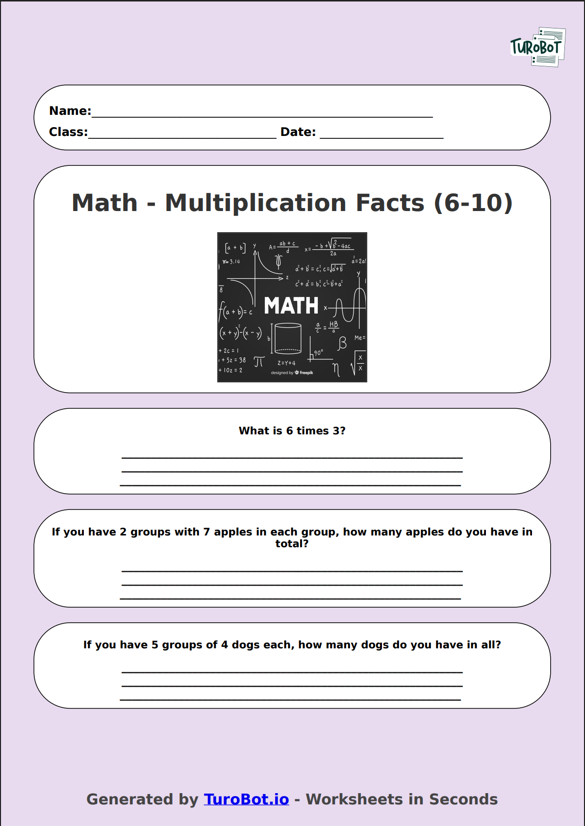 Math - Multiplication Facts (6-10) - Year 3 - Times Tables 6-10