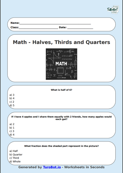 Math - Halves, Thirds and Quarters - Year 3 - Halves, Thirds & Quarters