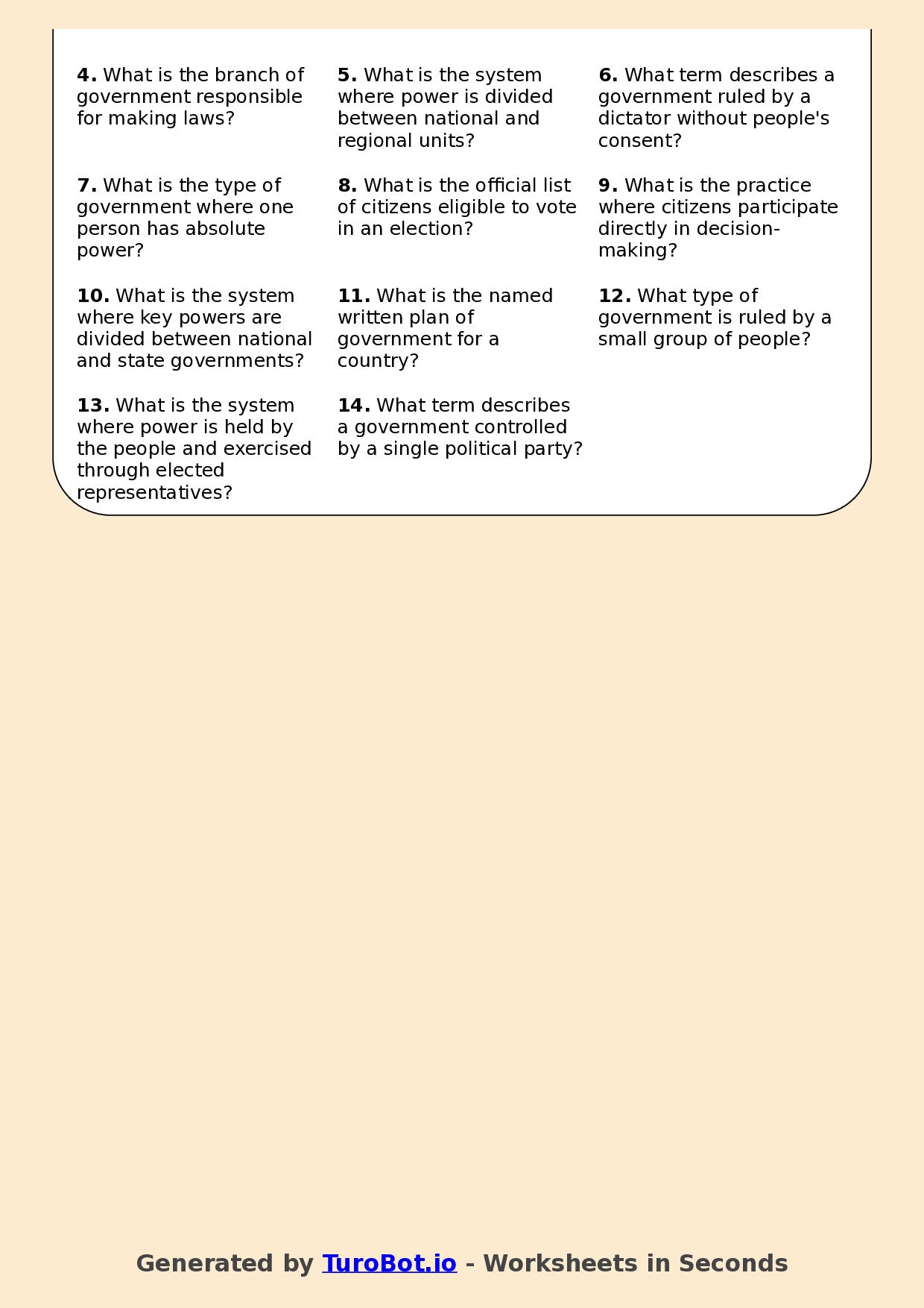 Social Studies - Year 12 - Crossword - Government and Democracy Vocabulary