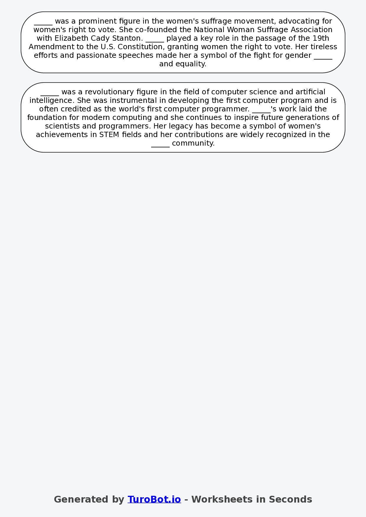 Year 6 Social Studies Fill in the Blanks Worksheet – Famous Historical Figures