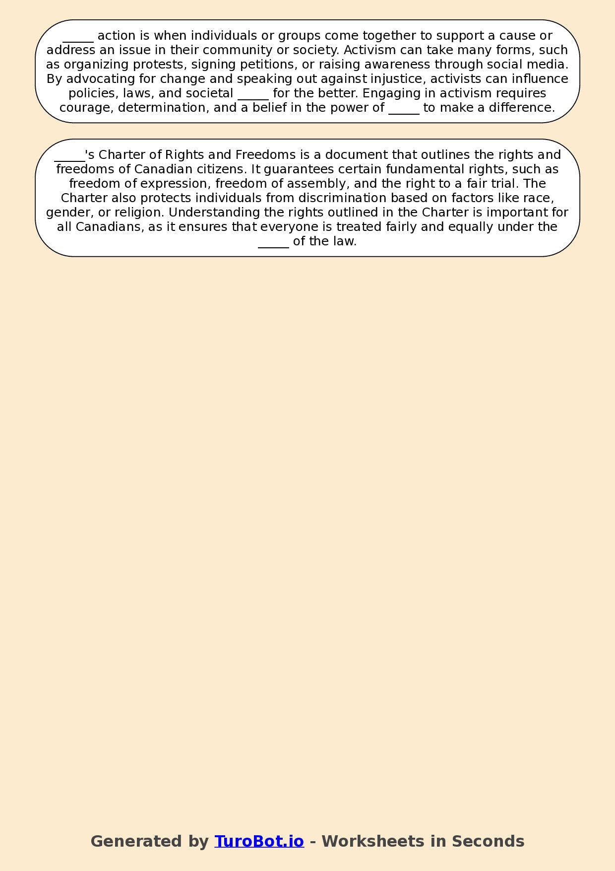 Year 6 Social Studies Fill in the Blanks Worksheet – Rules, Laws, and Rights