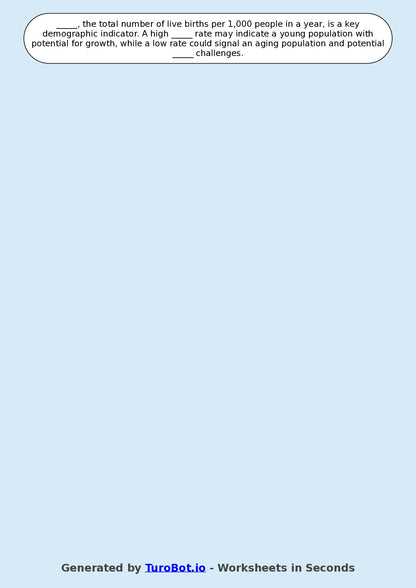 Year 8 Social Studies Fill in the Blanks Worksheet – Population and Migration Concepts