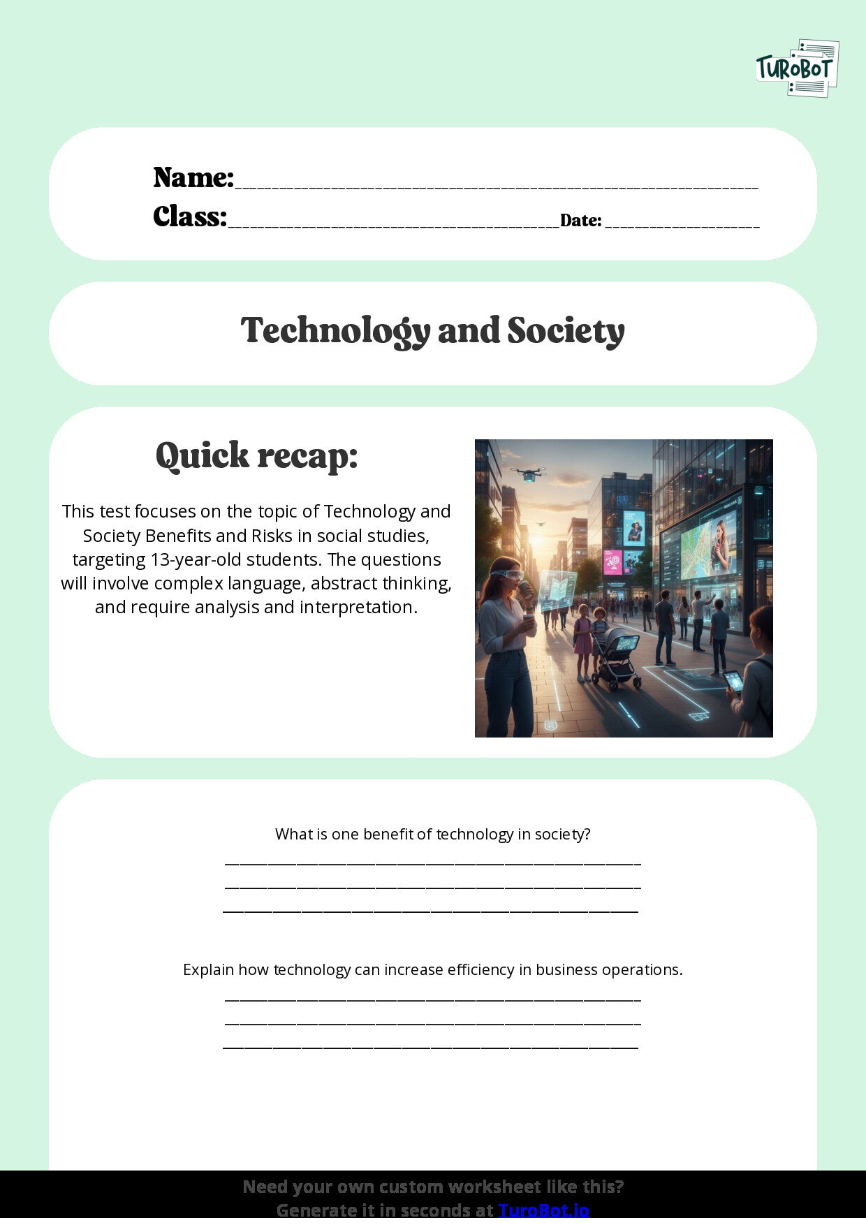 Free Worksheet - Year 8 Social Studies Technology and Society Benefits and Risks Multiple Choice
