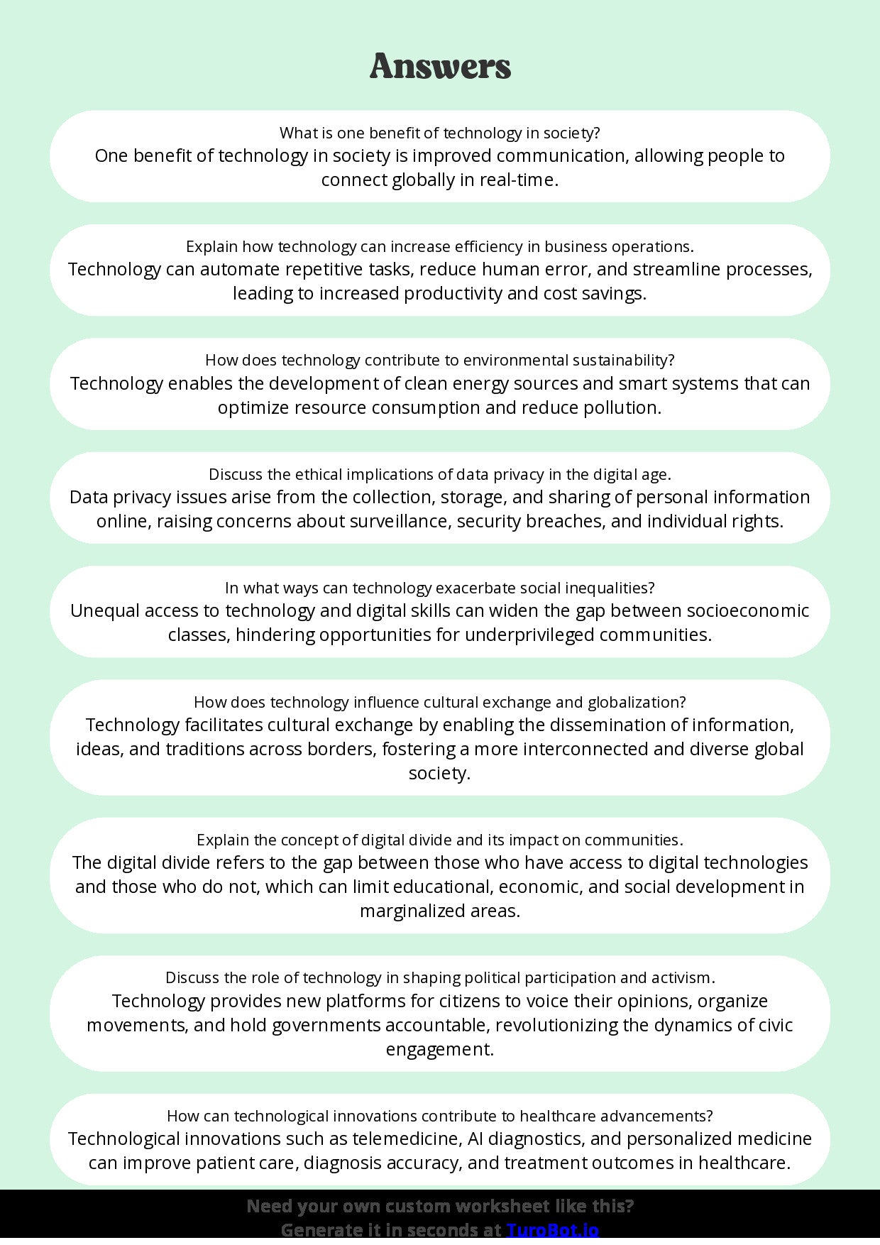 Free Worksheet - Year 8 Social Studies Technology and Society Benefits and Risks Multiple Choice