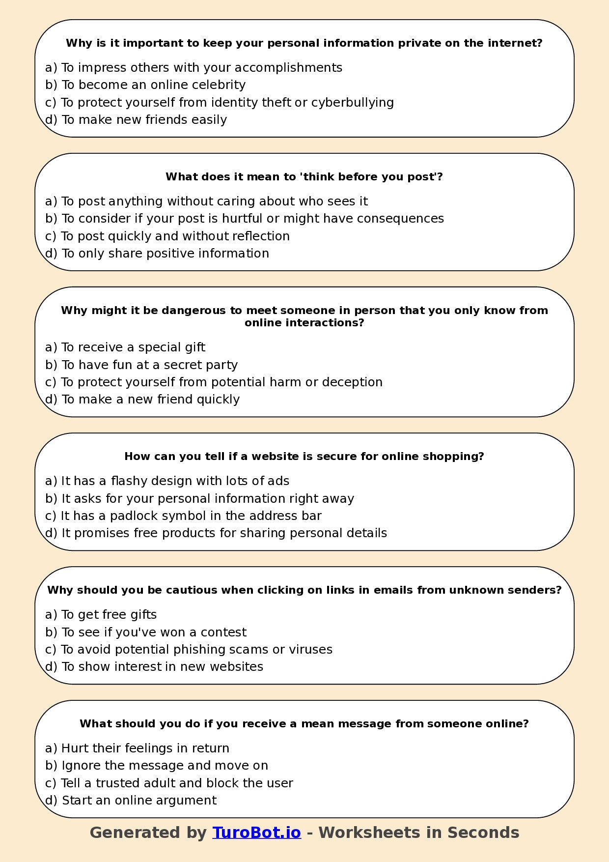 Year 5 Technology Multiple Choice Worksheet – Digital Safety and Online Etiquette