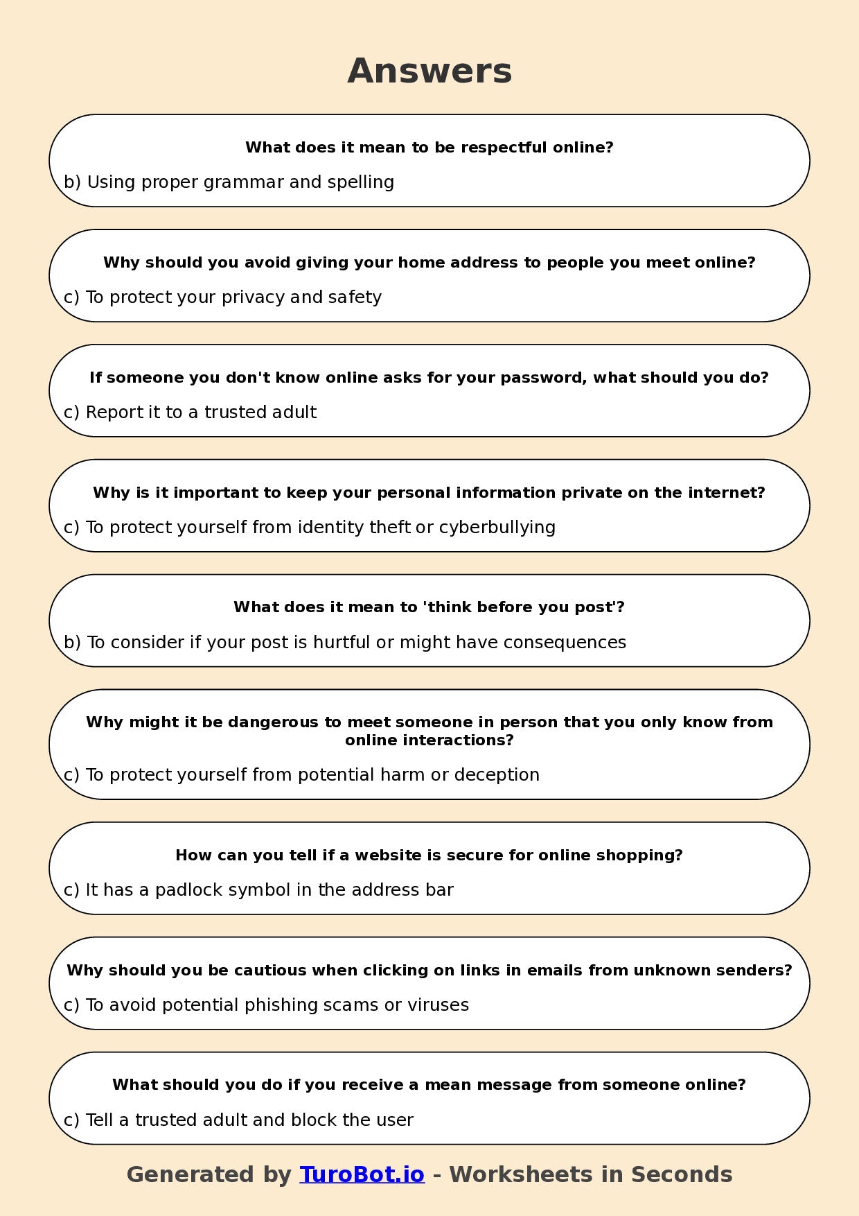 Year 5 Technology Multiple Choice Worksheet – Digital Safety and Online Etiquette