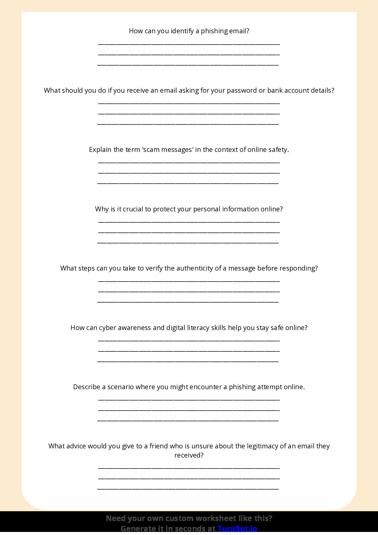 Free Worksheet - Year 6 Technology Recognising Phishing and Scam Messages Short Answer Response
