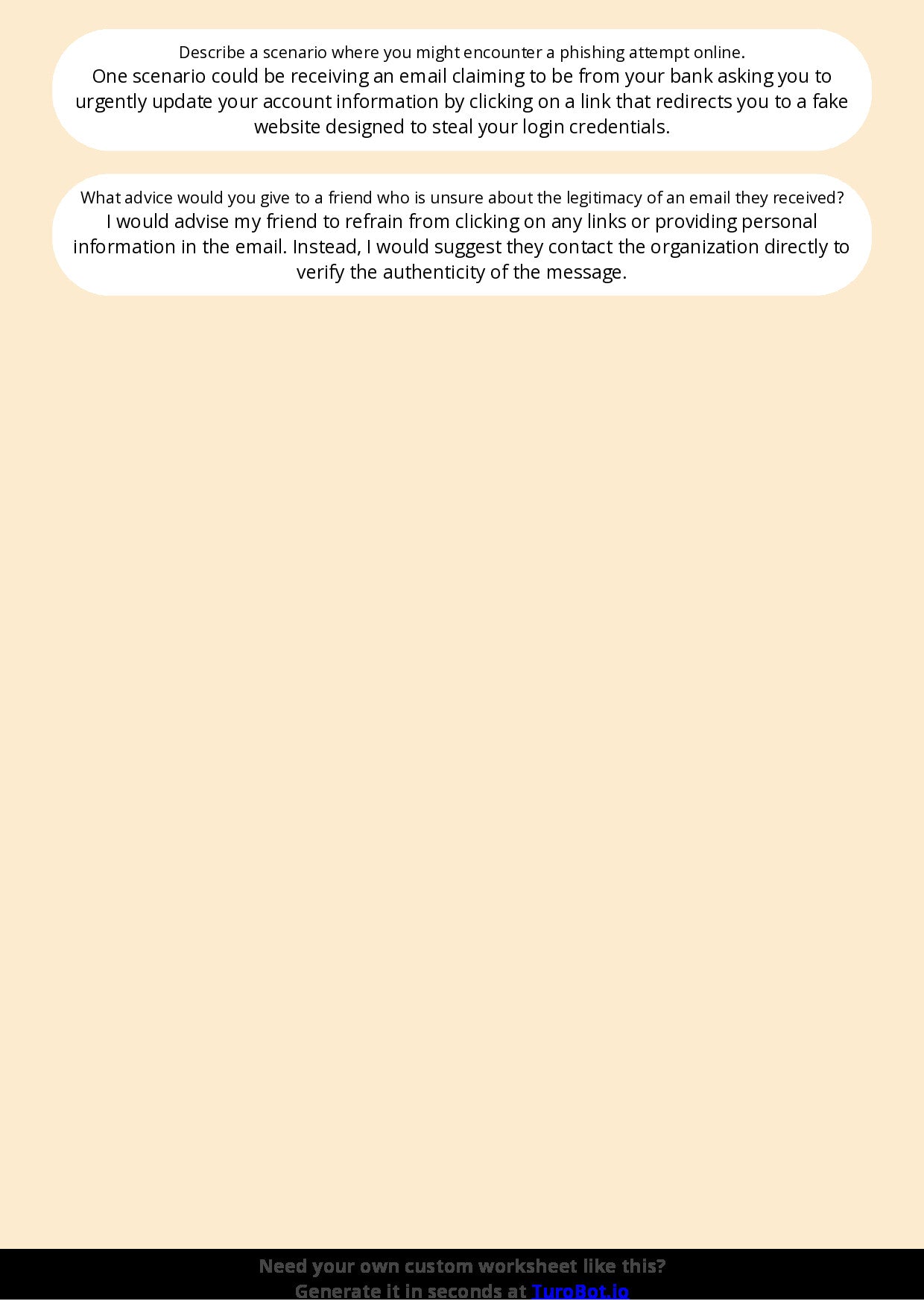 Free Worksheet - Year 6 Technology Recognising Phishing and Scam Messages Short Answer Response