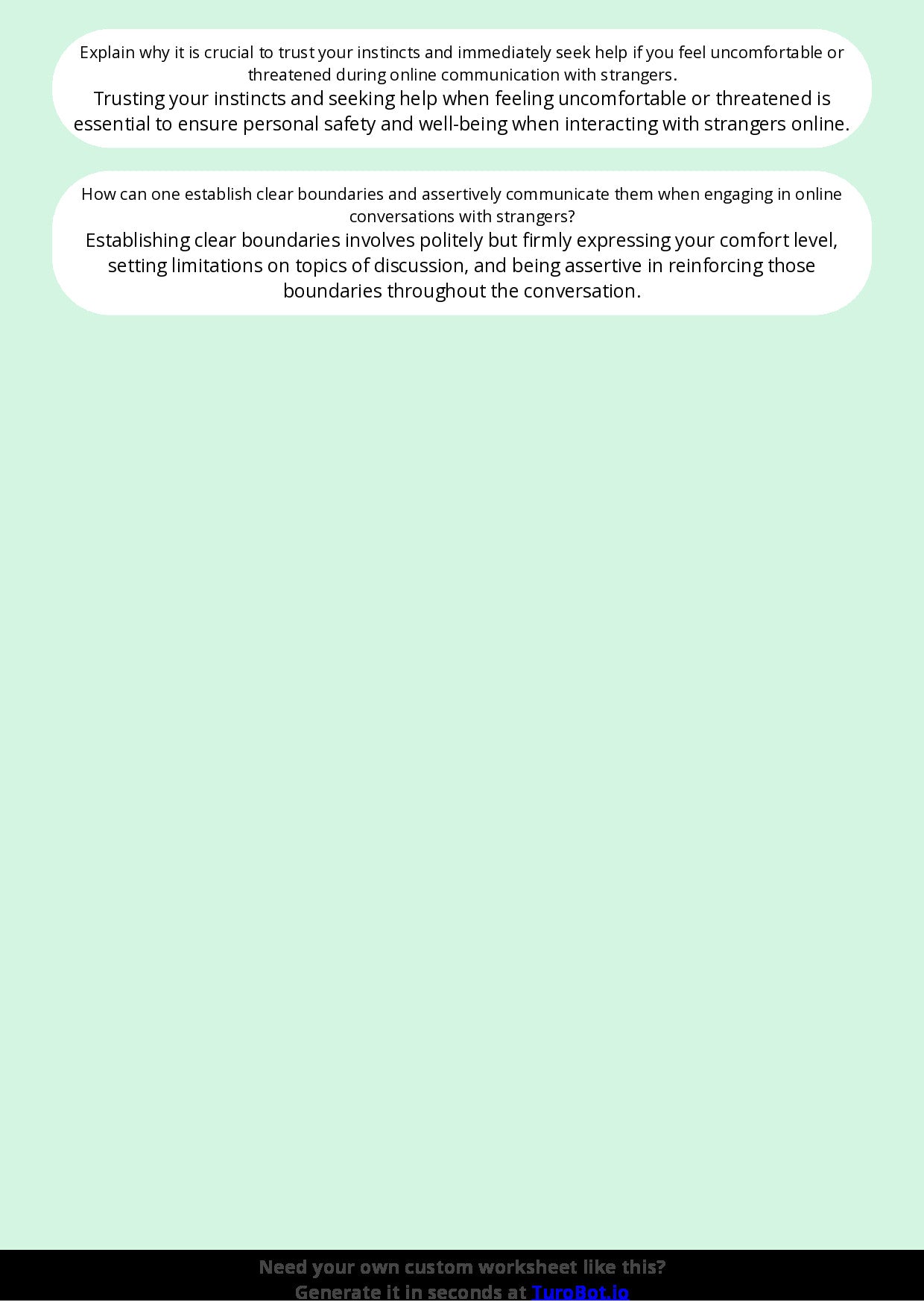 Free Worksheet - Year 9 Technology Safe Online Communication with Strangers Short Answer Response
